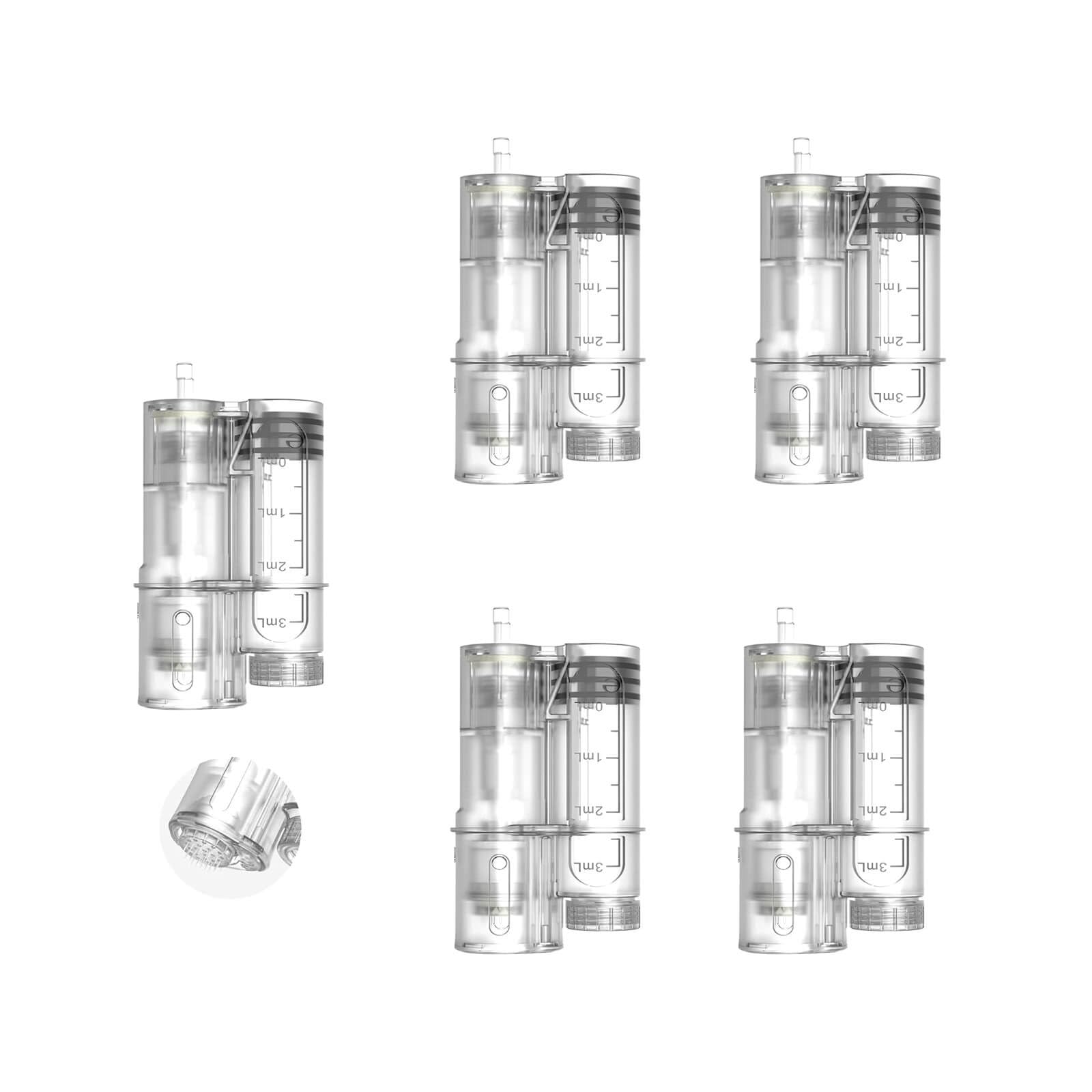 Dr Pen H6 - Cartucce cosmetiche a 18 pin, 5 pezzi, punte usa e getta per dispositivo per la cura della pelle del viso, camera di siero da 3 ml, design Twist Lock, ideali per guance e mascelle fronte