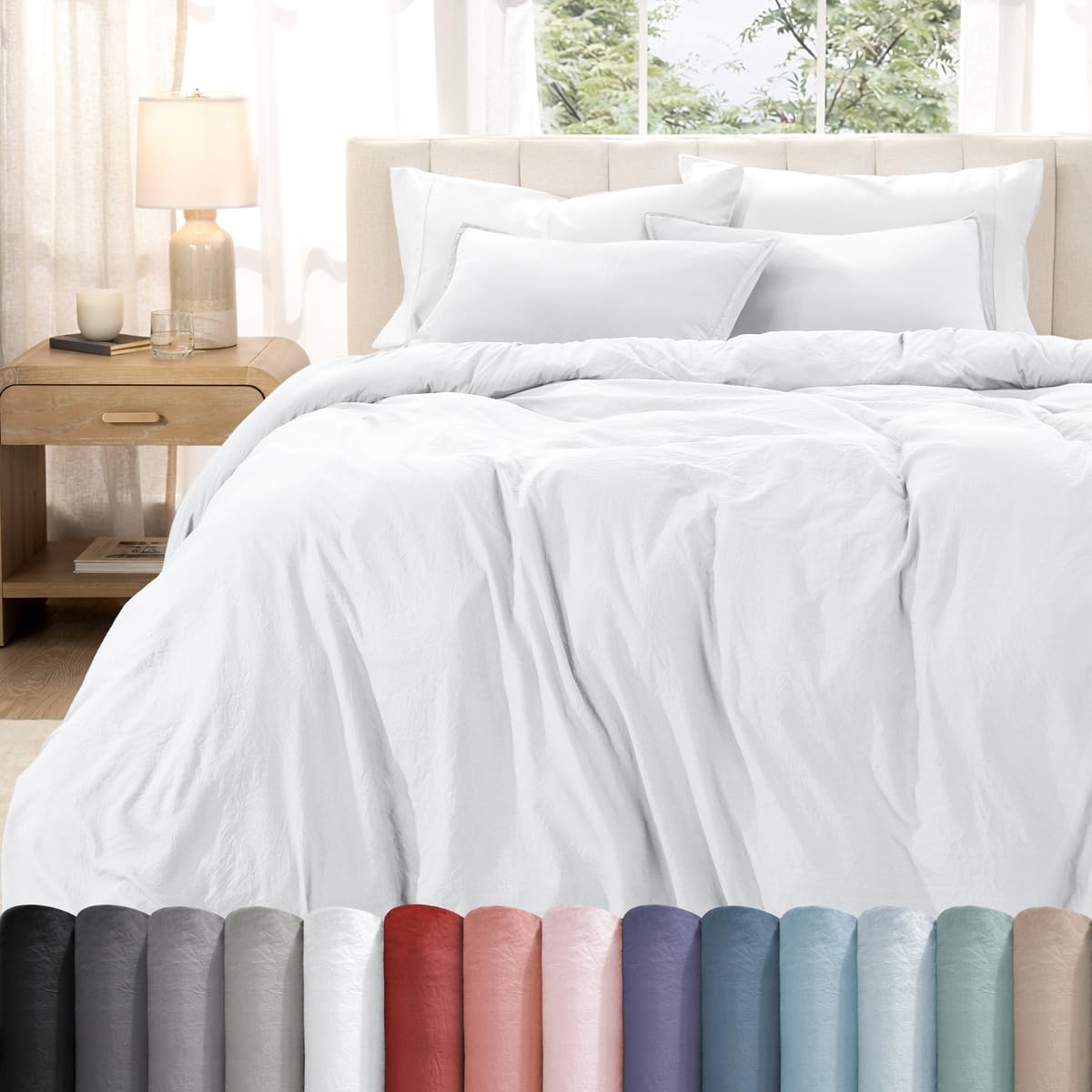 Bare Home Duvet Cover Set (Oversized Queen, Modern Plaid - Stone/White) — image 1