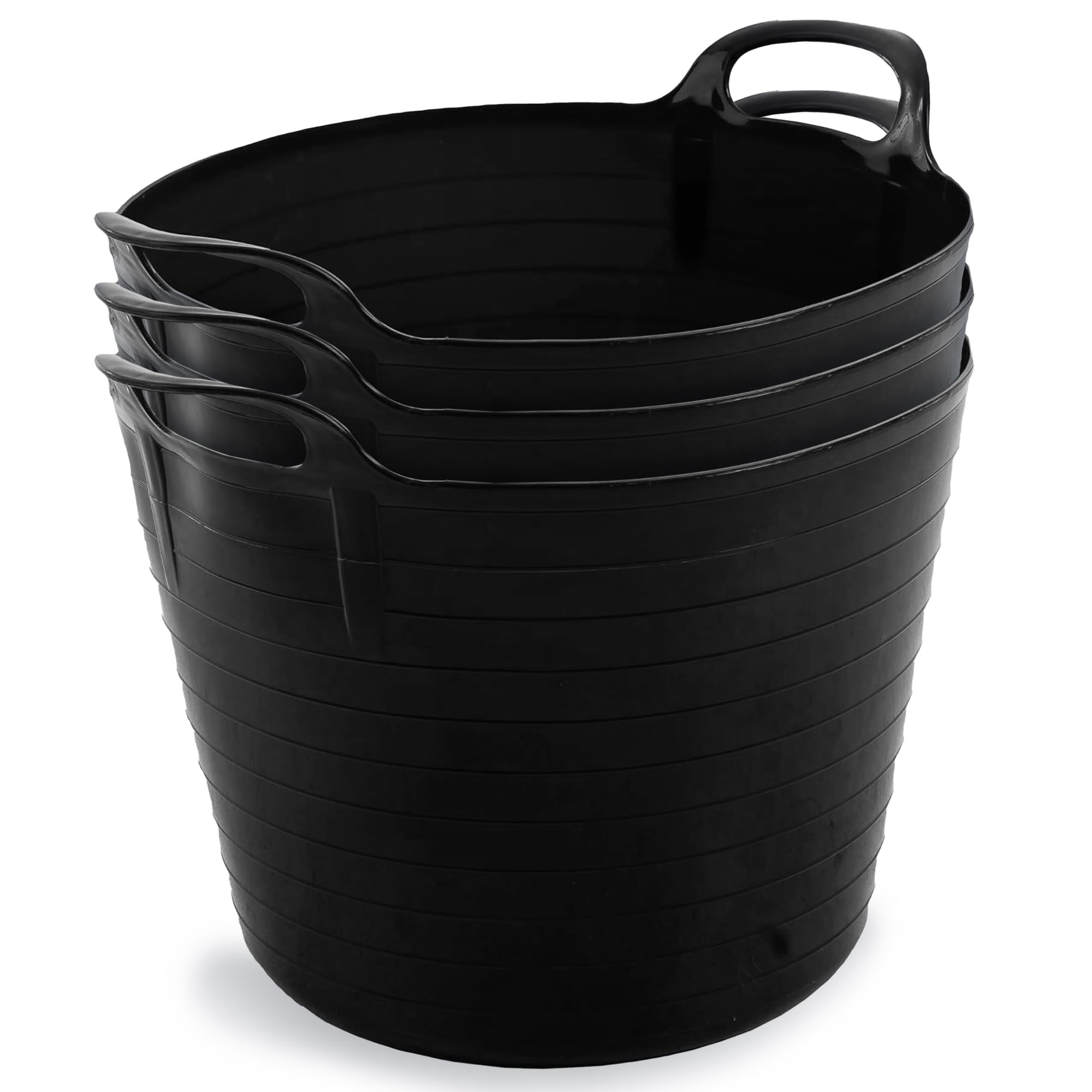 Neat Plastics 42L Flexi Tubs - 3 Pack Large Garden Tubs with Handles, Heavy Duty, Ideal Bath & Garden Bucket, Durable Flexible Bucket (Black)