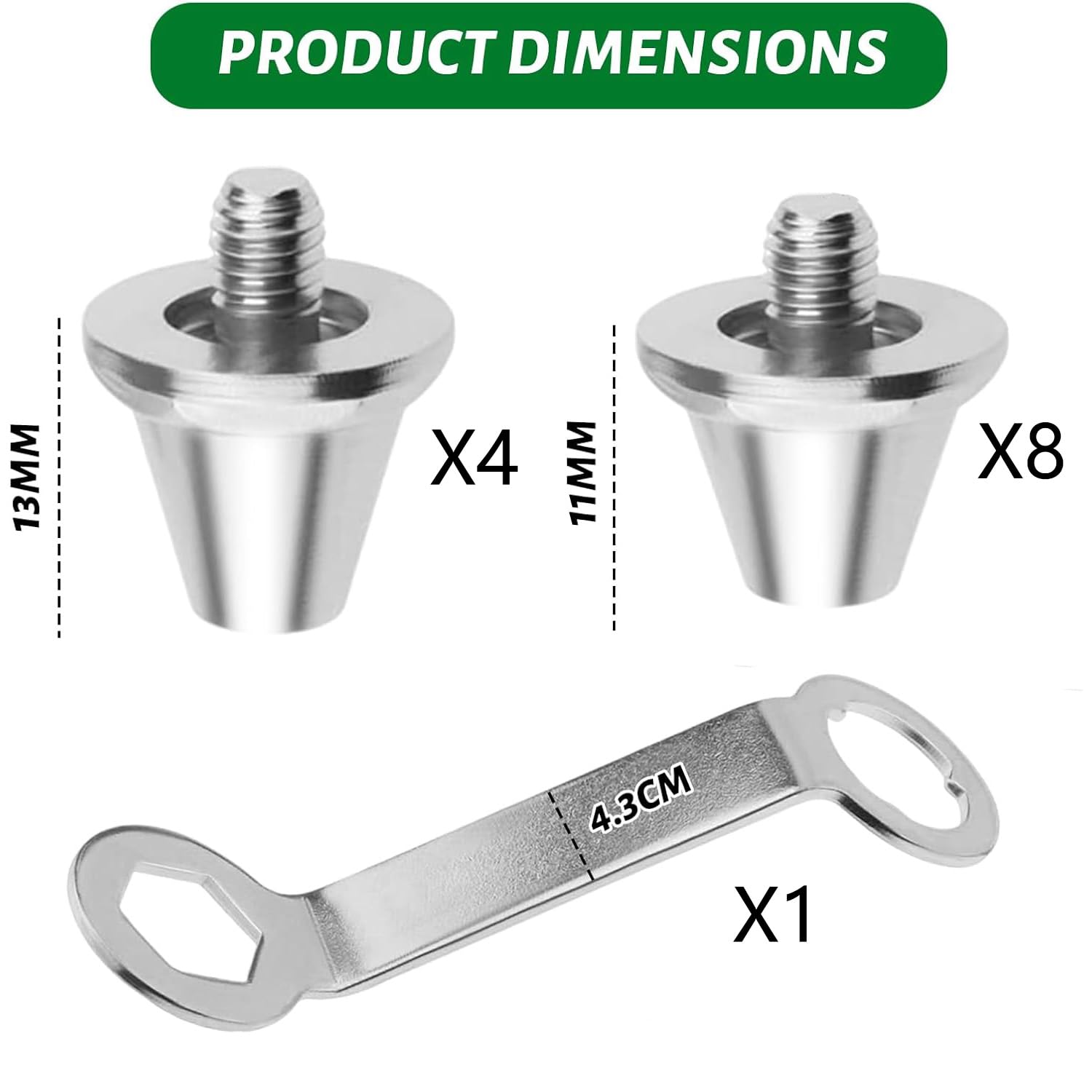 Tacchetti A Vite Per Scarpe In Alluminio, Ricambio Calcio, Argento, 8x11mm, 4x13mm, 1 Chiave