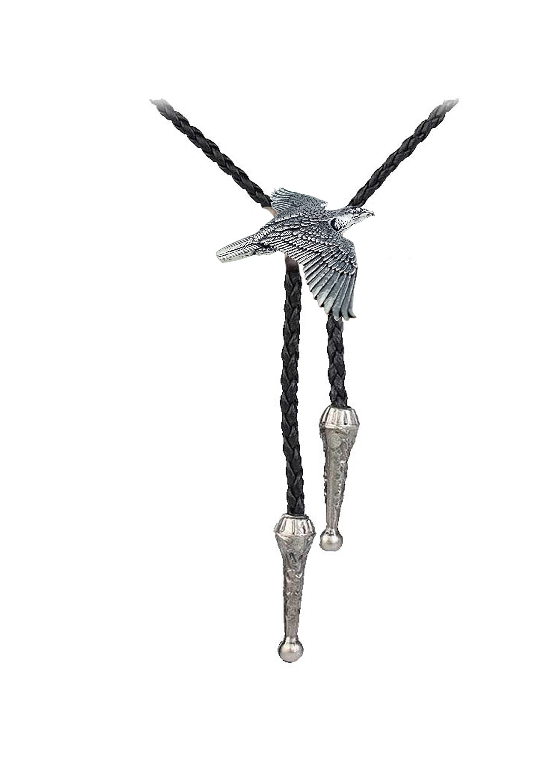 Hand Creations Unisex Silver / Black Pewter Falcon Necklace Western Cowboy Necktie Bola Bolo Tie Codeb1 Line Dancing Cowboy Wild West