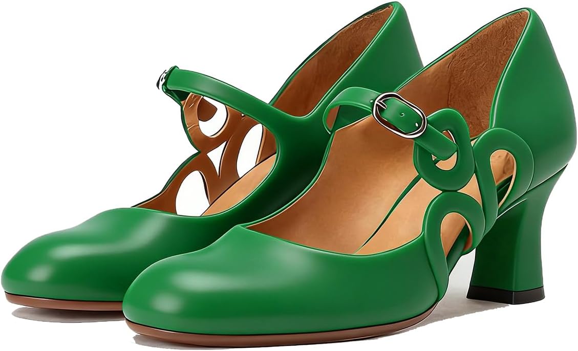 SHODENSE Women Retro Chunky Heel Mary Jane Shoes Suede Round Toe Ankle Strap Dress Pumps Sandals 2 inch Kitten Heel Mary Janes Cut Out Buckle Cute Comfort Wedding Party 4-11 M US