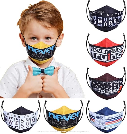 ANY SALES Kids Mask for 8 to 14 Year Old Boys Girls Cloth Face Mask Children Mask Gift Washable & Reusable Adjustable Ear Loops and Ear Saver Strap ( Mask Type :- 3D )( Fabrics :- Cotton ) (Pack of :- 6 )