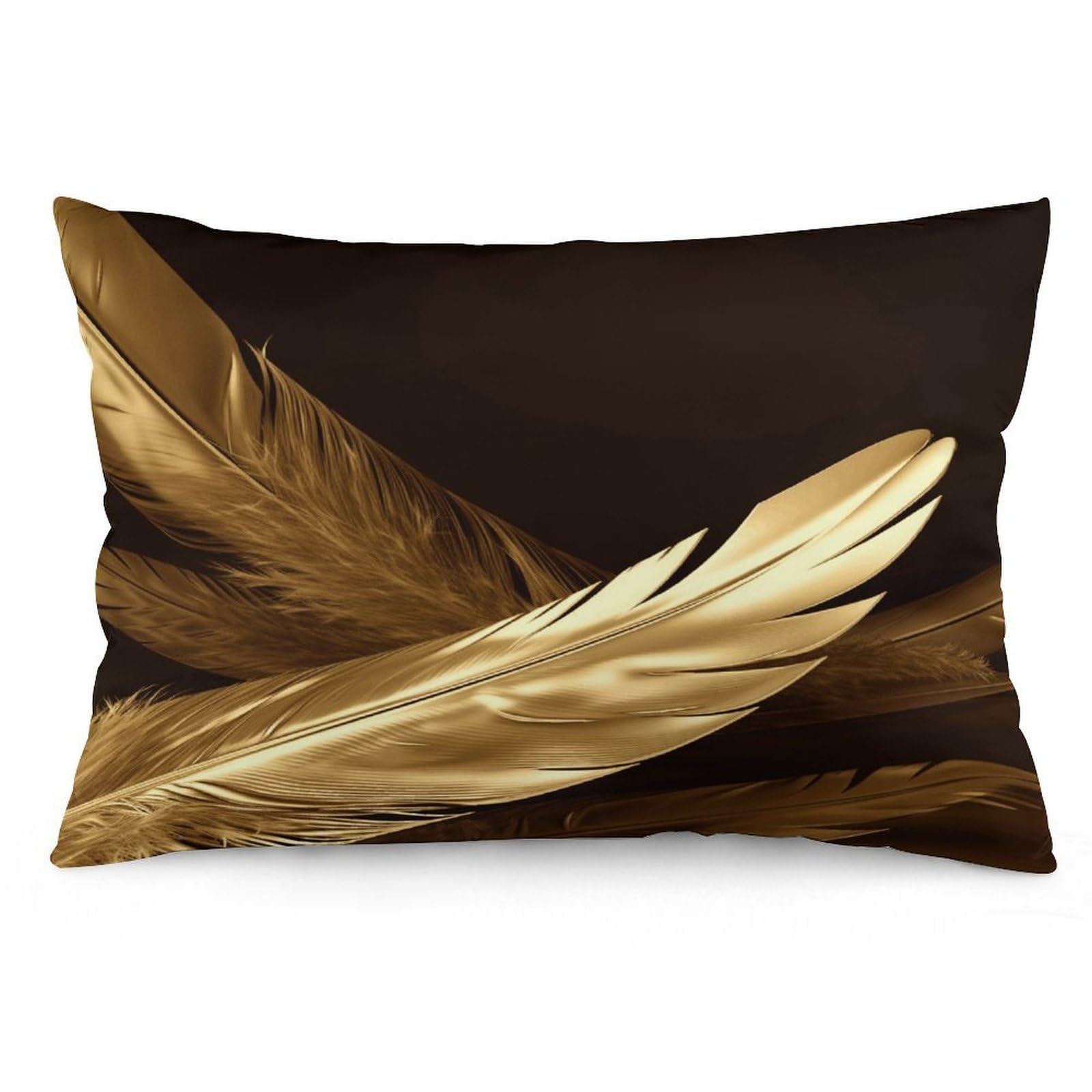 asbwuo Rectangular Decorative Throw Pillow Cover Soft Cushion Cover Golden Feathers Queen Pillow Cases for Couch Sofa Living Room Bed