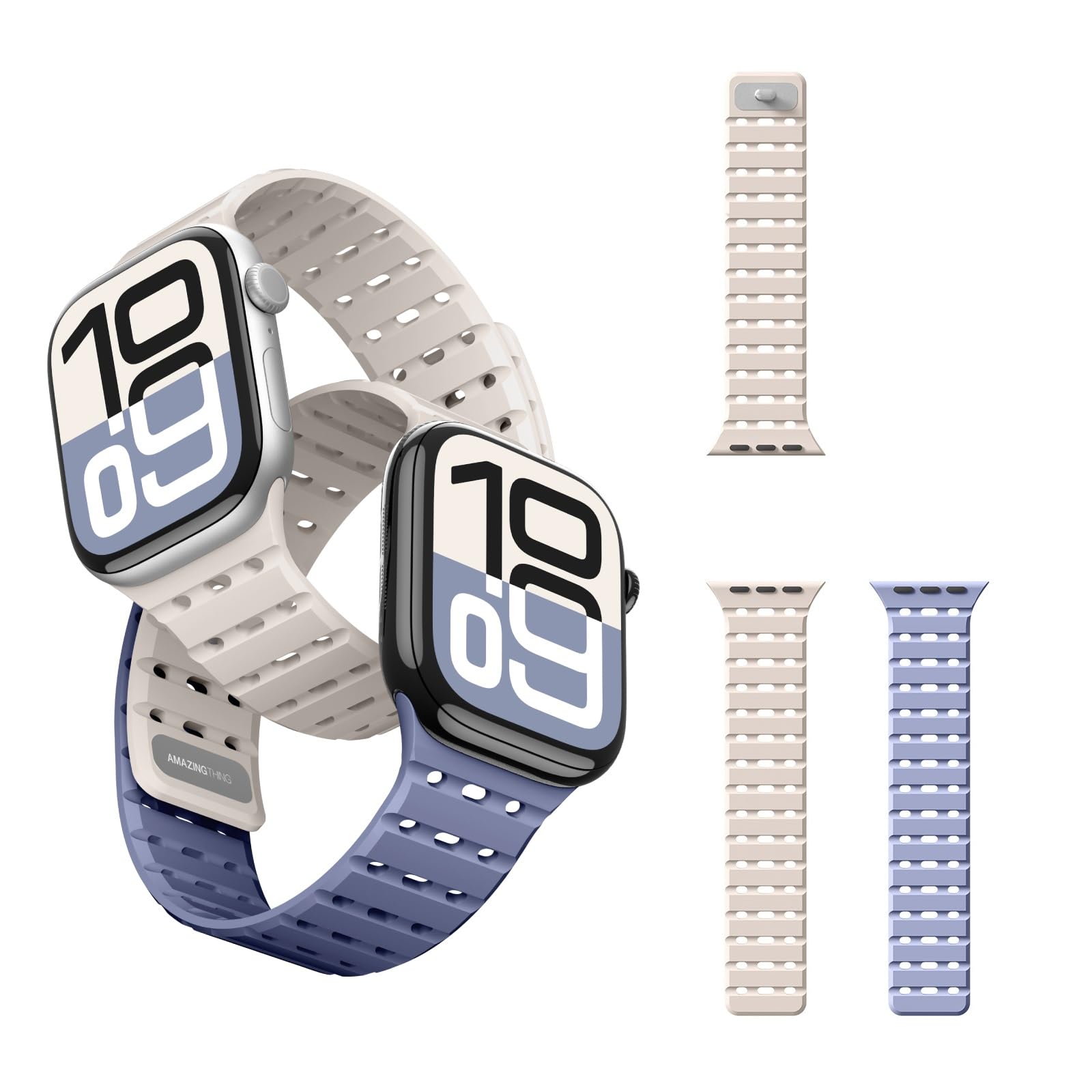 Magnetic Silicone Sport Strap for Apple Watch Band 38mm 40mm 41mm 42mm(Series 10), Breathable Waterproof Watch Bands for Women and Men, Wristband for