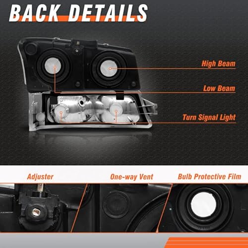 Axlaha 2003 2004 2005 2006 Chevy Silverado Headlights Assembly For 03 04 05 06 Chevy Silverado Avalanche 1500/2500/3500 Chrome Housing Amber Reflector Clear Lens Replacement Driver And Passenger Side #TOP2