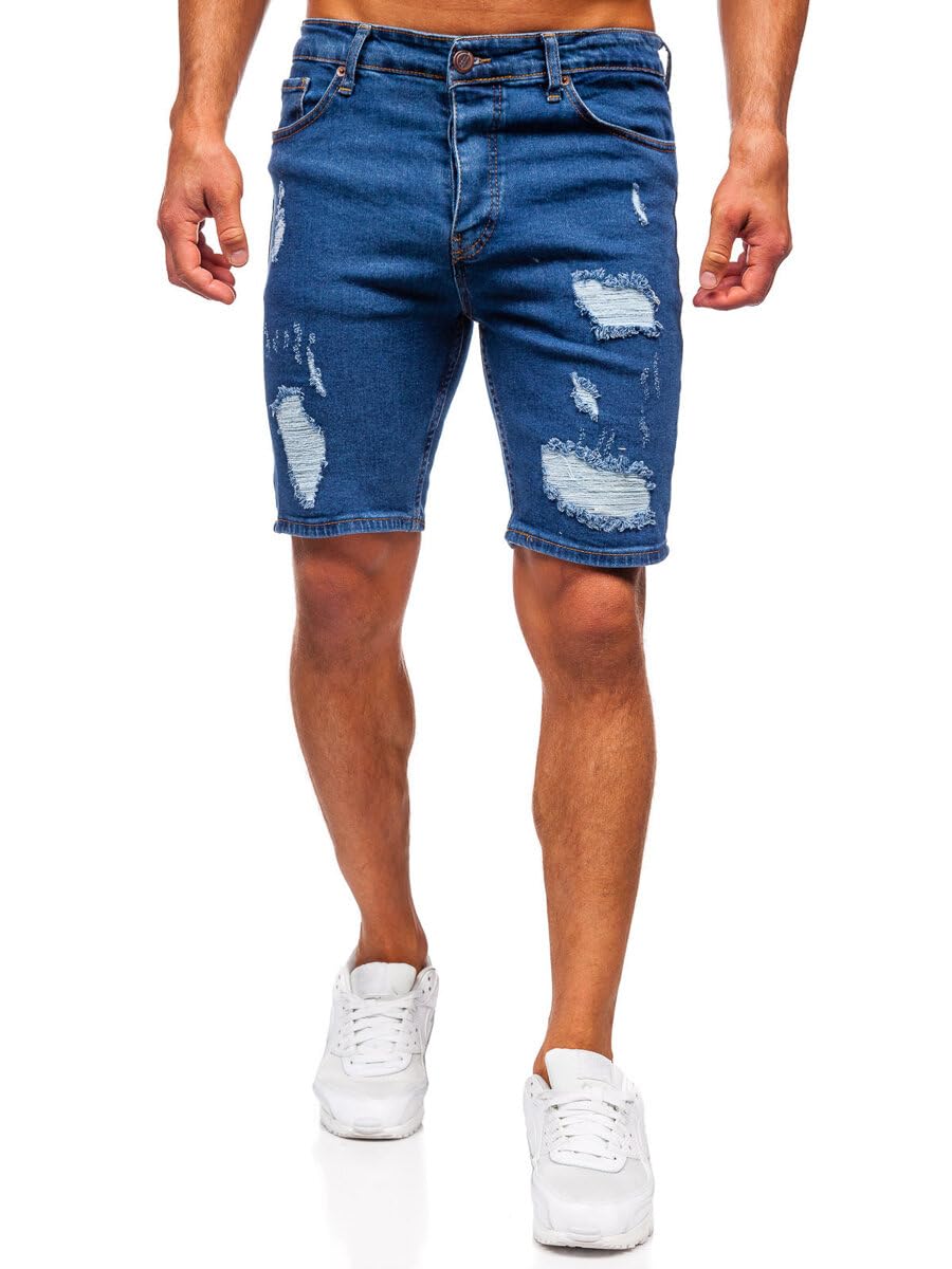 BOLF Hombre Pantalón Corto Vaquero Pantalones Vaqueros Denim Shorts Bermudas Pantalón de Algodón Desgastado Pantalón de Ocio Slim Fit Estilo Urbano Mix 6F6