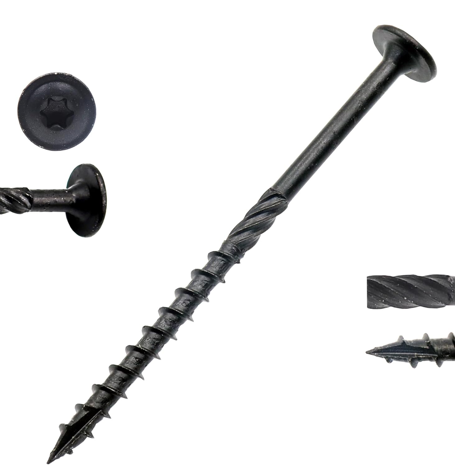 binifiMux Black Construction Lag Screws, T30 Decking Screws, #14 x 6 Inches Structural Wood Screws for Timber,Log,Landscaping Wood with 1/4" Shank Torx Bit, Pack of 50