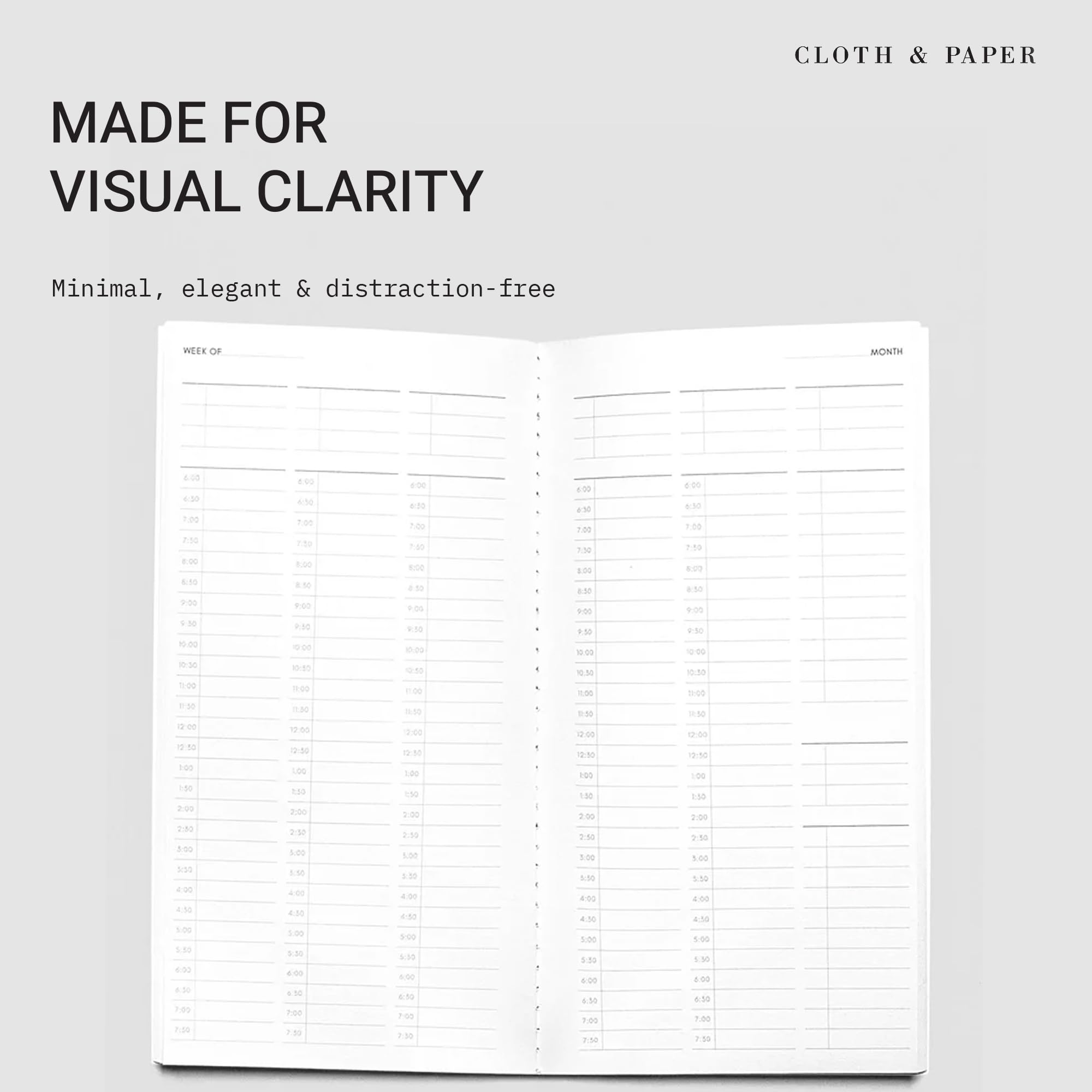 Cloth & Paper Taccuino da viaggio | Planner con blocco del tempo – Bordeaux | Agenda giornaliera sottile A5 10,9 x 21,1 cm | Layout a blocchi di tempo di 30 minuti per pianificazione, pianificazione e