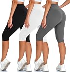 DHSO 3 Pack Women's Knee Length Leggings-High Waist Capri Pants for Women Yoga Workout Biker Shorts Casual Summer