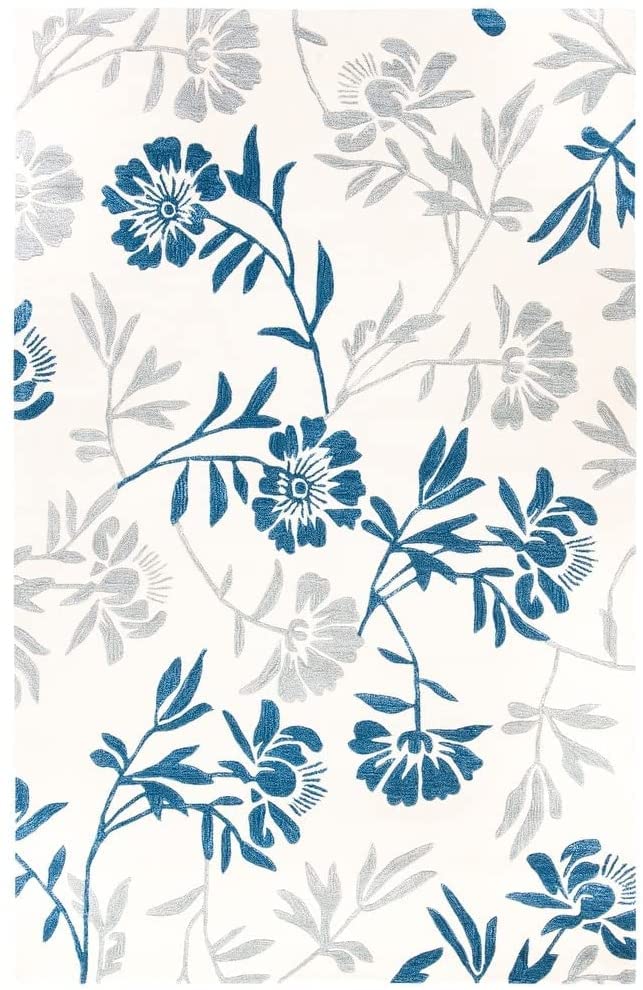 Image of Export Quality Handtufted Woolen Carpet for Living Room Bedroom & Hall - Color - White /Blue - Size - 9 x 12 Feet