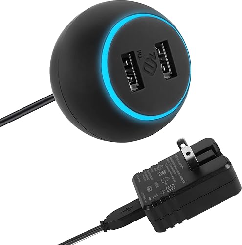 YOKKIP Regleta de alimentación de cargador de escritorio con 2 USB, cable de extensión de 5 pies 5 V 2.5 A, luz azul suave para viajes, hogar,