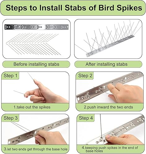 Miniatura 5 de Paquete de 5 picos de acero inoxidable para pájaros, palomas, ardillas, gatos, clavos de pájaros, cubierta de jardín al aire libre, 4 pies, mantiene