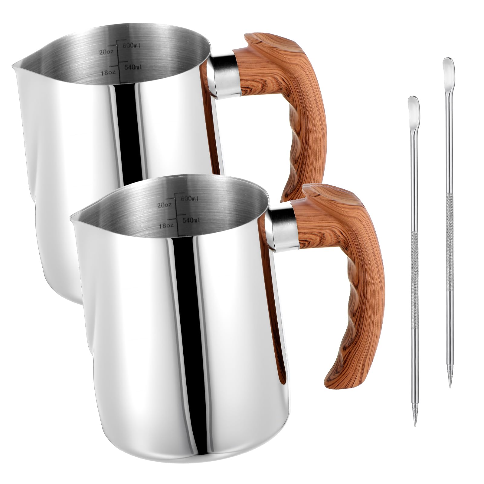 Photo 1 of 2 Pcs Stainless Steel Milk Frothing Pitcher - 20oz (600ml), Espresso Steaming Pitcher with Anti-scald Handle for Coffee, Cappuccino, Latte Art