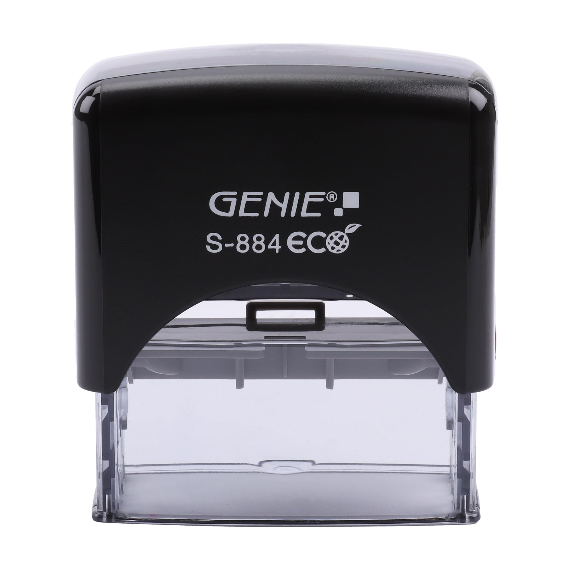 GENIE Jeu de tampons S-884 ECO avec encreur | d'adresse, automatique, d'entreprise, auto-encreur | Mini appareil de bureau | Robuste et personnalisable