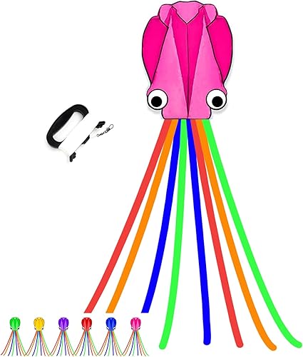 Simxkai Cometa de pulpo para niños y adultos, cometa para principiantes fácil de volar para niños y niñas, cometa de playa grande y suave 3D de 28 x