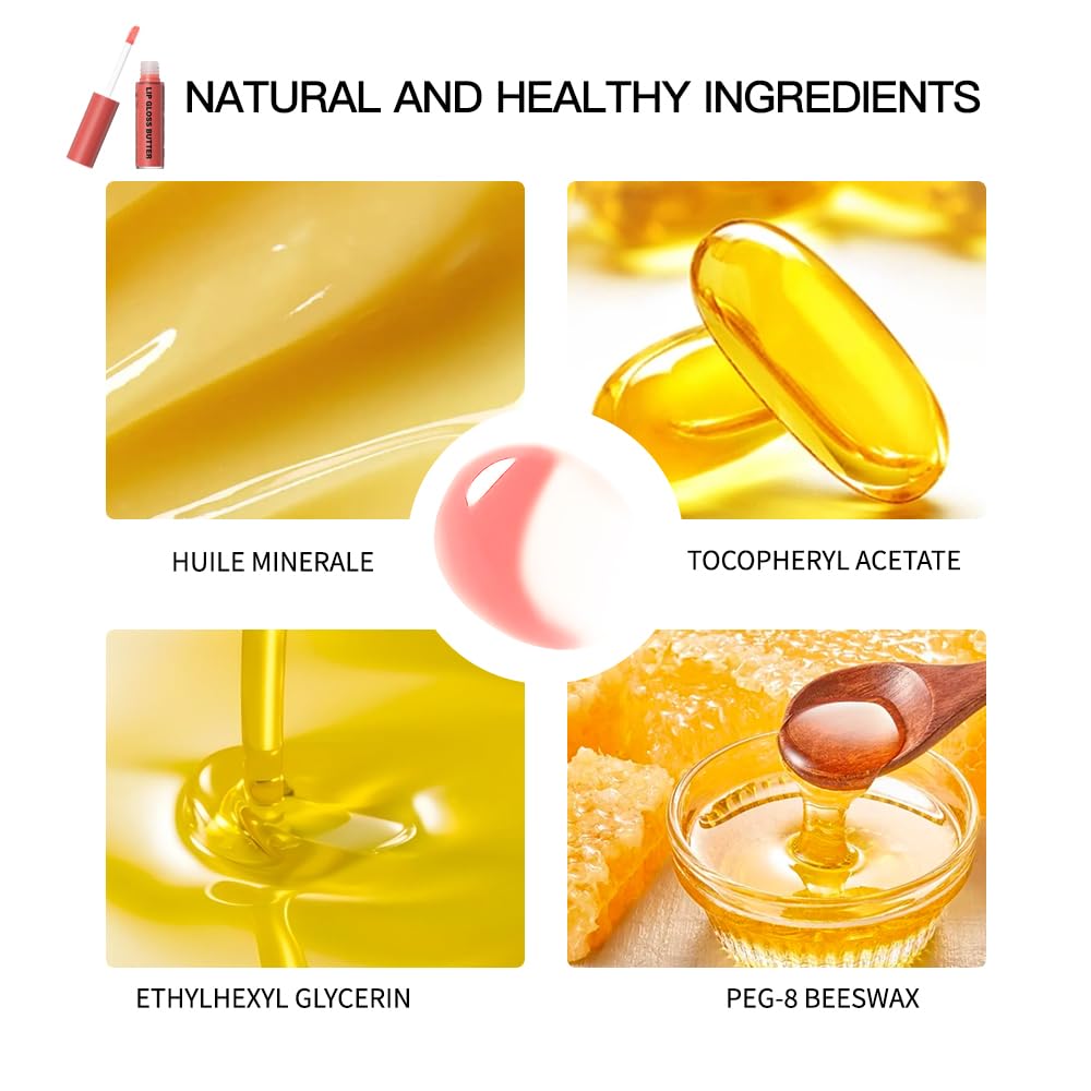 Fovcos Professional Makeup Butter Lip Gloss, Moisturizing Lip Glow Oil, Hydrating Lip Balm, Lip Tint Stain, Lip Plumping Gloss, Non-Sticky Long Lasting Lip Oil Gloss