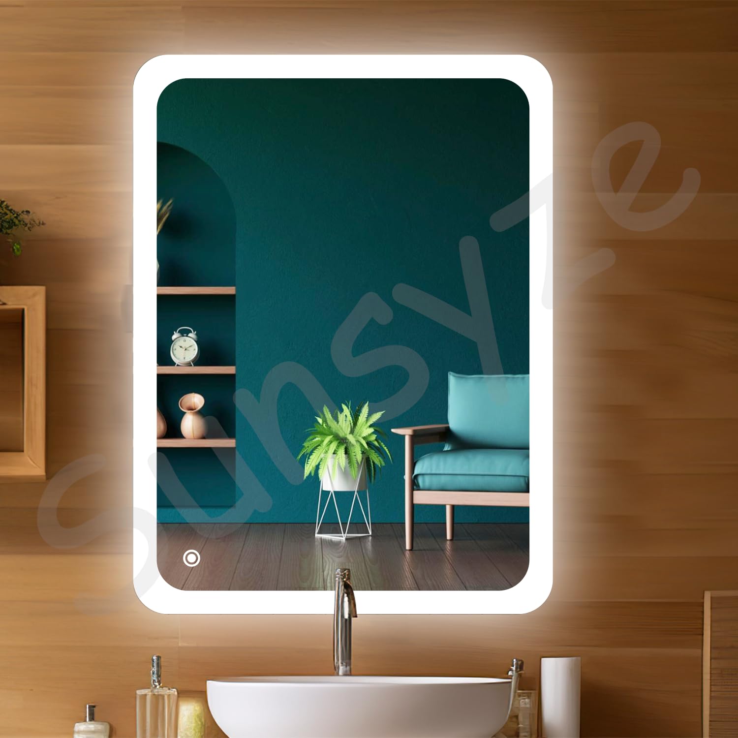 Sunsyze LED Mirror for Bathroom with Light, 24x30 Inch, with Touch Sensor and Three Color Light(White,Yellow and Natural) Frameless Mirror-image-29