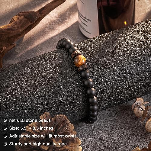 Seyaa Double Protection Natural Stone Bracelet for Men Teen Boys, Tiger Eye Black Onyx 8mm Handmade Bead Bracelet Crystal Bracelet Bring Luck4
