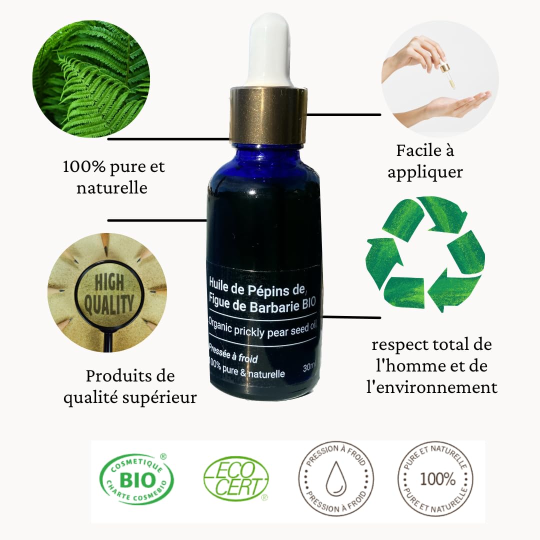 Olej z pestek figi opuncji 30 ml, 100% czysty i naturalny, produkcja Tunezji, bez barwników, bez konserwantów. Złoto dla Twoich włosów, paznokci!