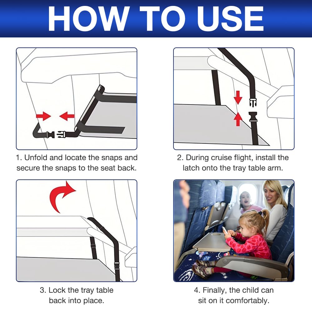 Letto a forma di aeroplano, letto per bambini, con design antiscivolo e adesivi, letto per bambini, estensore per sedile aereo, essenziale da viaggio per bambini (blu)