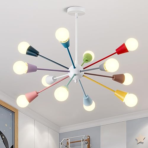 Miniatura 9 de Candelabro colorido, lámpara de techo Sputnik de 12 luces, lámpara Sputnik con montaje semiempotrado kis luz de techo ajustable en altura para sala
