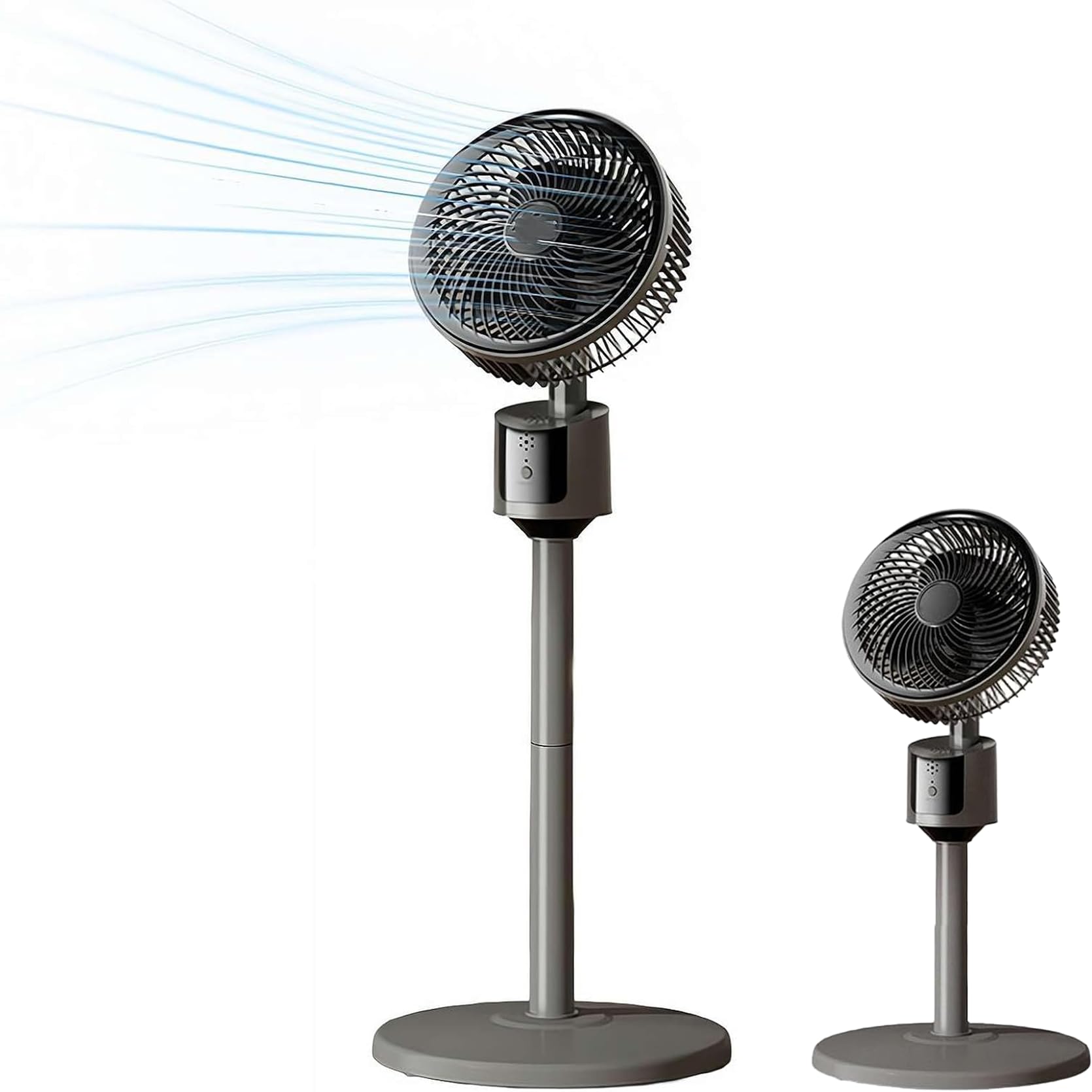 Standing Fan for Bedroom - 2026 Upgraded Whole Room Air Circulator, 90ft Airflow, 30dB Quiet DC Motor Cooling Device, 90° Oscillating Pedestal, 3 Speeds, USB, Adjustable Height for Home，Black
