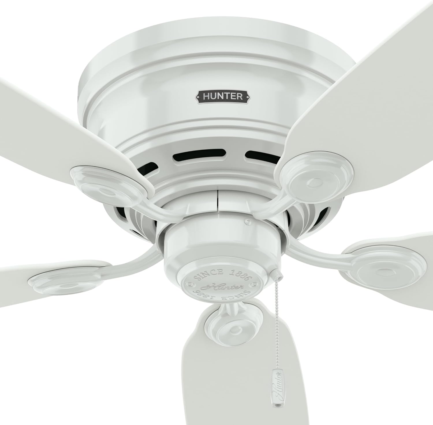 Hunter 42 inch Indoor Ceiling Fan No Light - White Ceiling Fan without Light, Low Profile Mount, 5 Blades, For Bedroom, Living Room, or Kitchen, Pull Chain - Low Profile IV 51059, Snow White