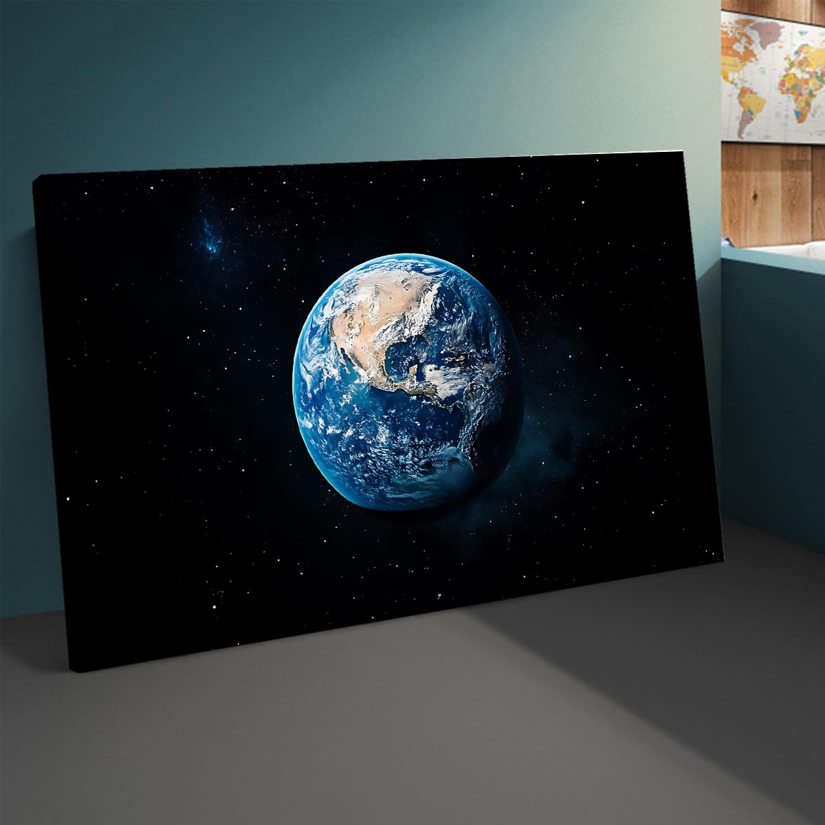 OSHIONARTE Tela incorniciata Arte murale Pianeta Terra Tela a Stelle dello Spazio Esterno Stampa Fantascienza & Fantasy Decorazione Quadro da pittura per soggiorno 53x90cm Incentrionato