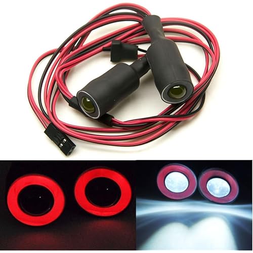 MOHERO 2 LEDs Angel Eyes & Demon Eyes LED Light Headlights for 1/10 RC Model Crawler Cars Headlamps (Red+White, 13mm)