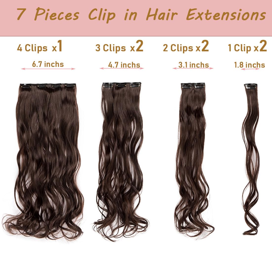 Swy Hair Clip in Hair Extensions Body Wave 22 inches 7Pcs 150g Straight Hair Synthetic Hair Extensions (W-Dark Brown, Wavy) - Image 3
