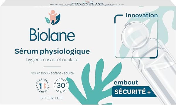 BIOLANE - Sérum Physiologique - Bébé - Nettoie le nez et les yeux - Dès la naissance - Embout rond sécurité - 30 Unidoses - Fabriqué en France - 1