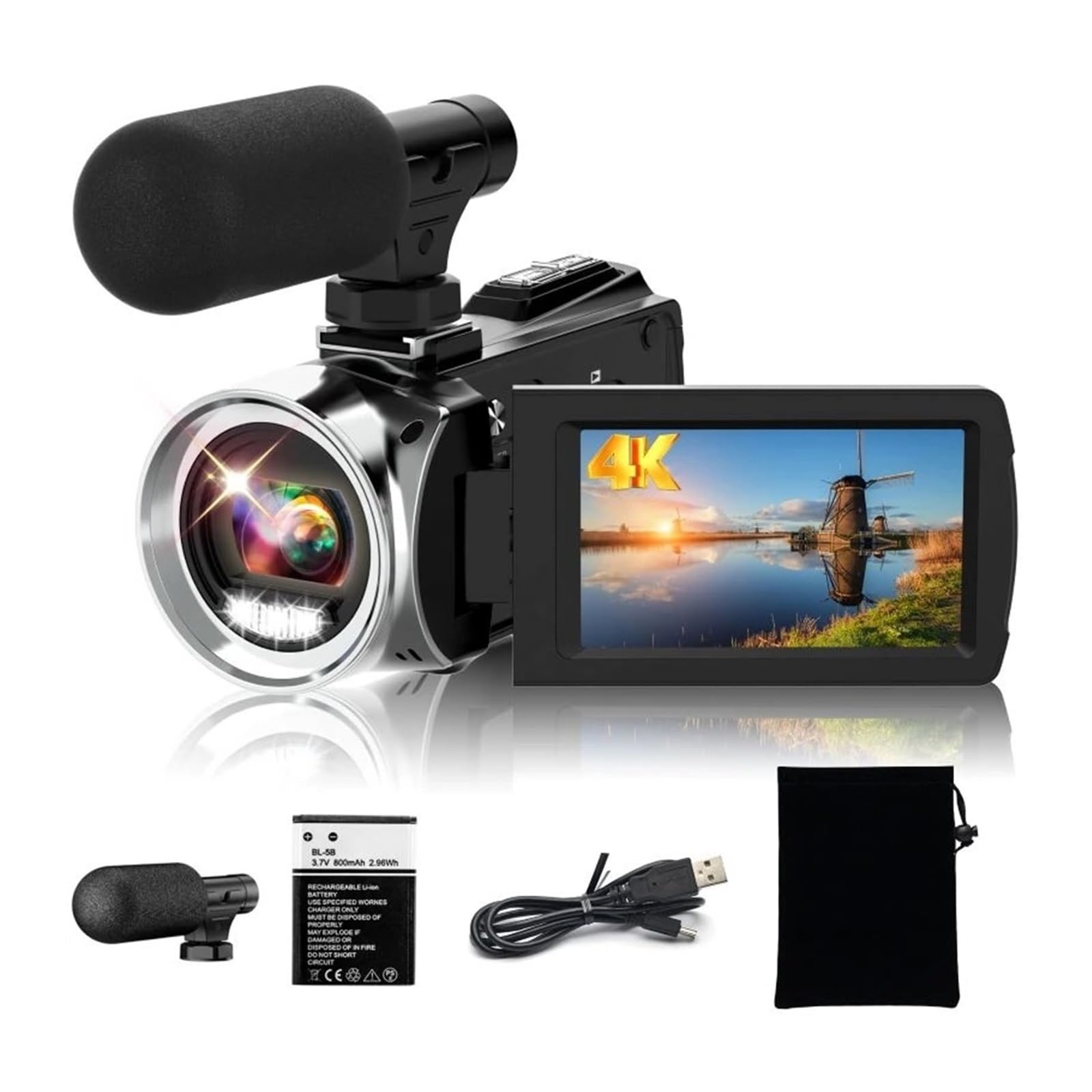 4K Camcorder with Microphone 18X Zoom Infrared Vlogging Video Camera for 48MP Portable Digital Recorder Live Streaming(16GB SD Card)-picture-28