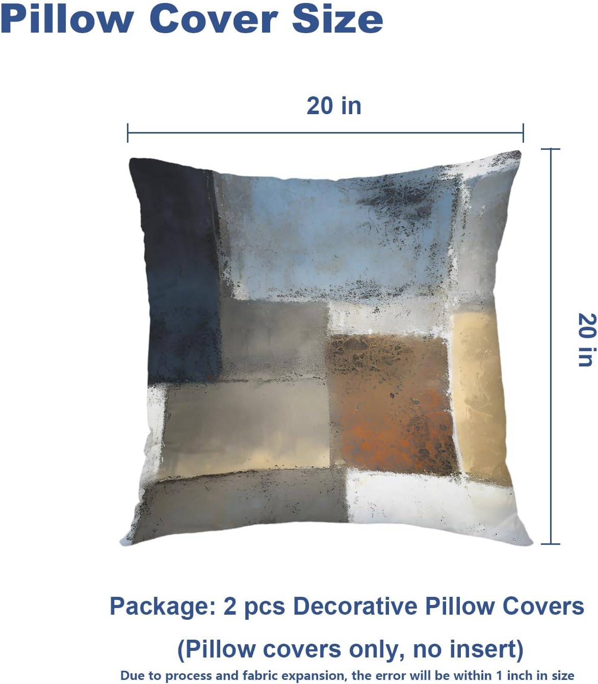 Batmerry Blue Pillow Covers 20x20, Brown & Black, Dusty Blue & Navy Blue, Digital Printing, Blended Fabric for Couch, Sofa, Bed (Set of 2) with Invisible Zipper