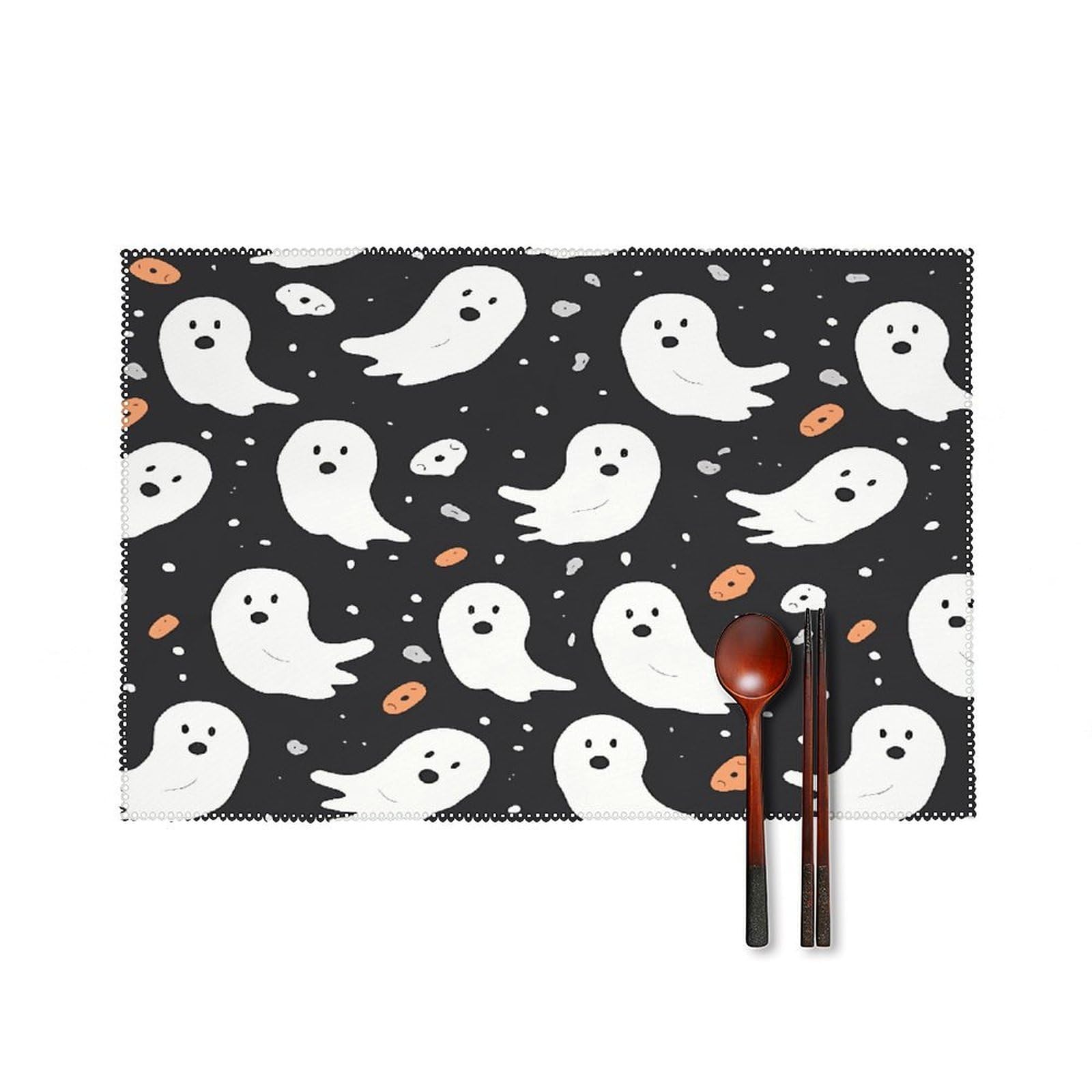 Fekiloot Style Cute Ghost Halloween Pattern Placemats Set Of 6,Table Mat