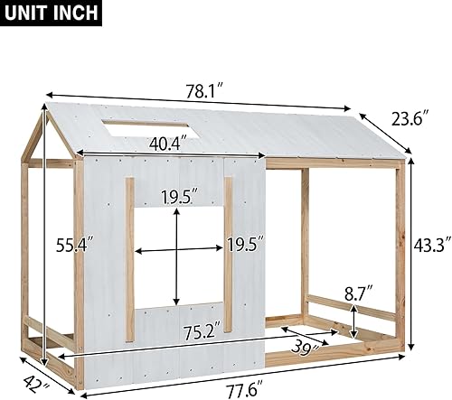 Miniatura 2 de Cama individual para niños, cama Montessori con techo y ventana, marco de madera con estilo cabaña de diseño rústico, casa de juegos para niñas,