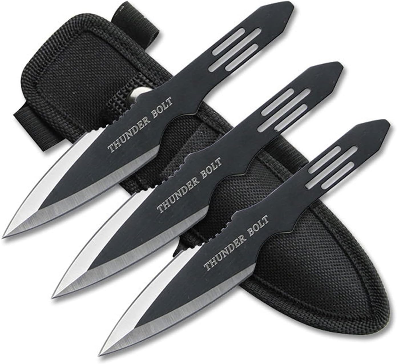Perfect Point Throwing Knife Set – Set of 3 Throwers, Black Stainless Steel Blades, Nylon Sheath, Well Balanced, Throwing Sport Knives (Black)