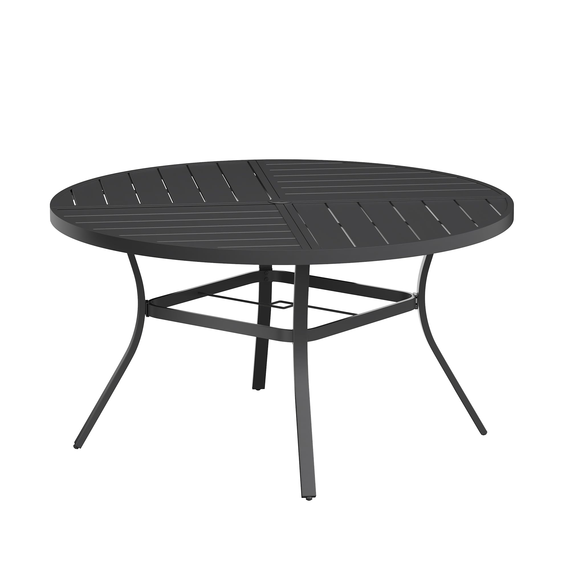 VICLLAX Round Patio Table with Adjustable Umbrella Hole for 6, All Weather 50" Metal Outdoor Dining Table for Lawn Garden, Black