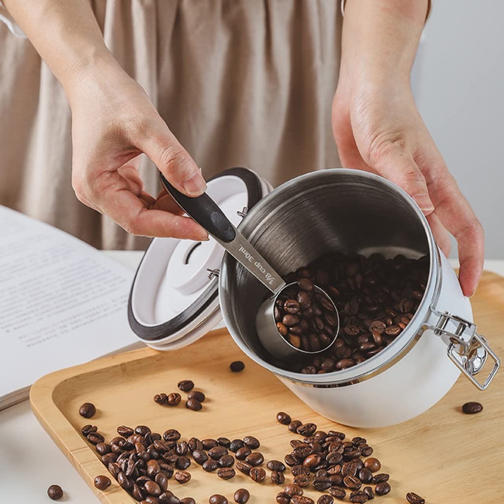 LEIYAN Pojemnik na kawę ze stali nierdzewnej, hermetyczny kuchenny pojemnik do przechowywania żywności z datownikiem i miarką, szczelny pojemnik próżniowy na fasolę, ziemi, cukier, herbatę