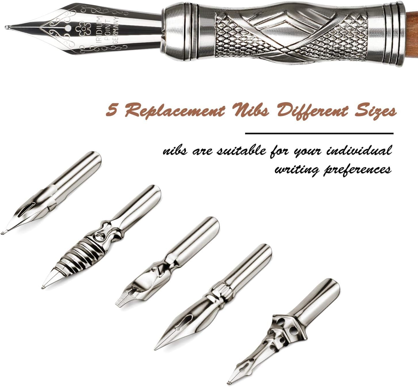 Set de Caligrafía con Pluma, 5 Plumillas, Tintero Negro y Soporte – Kit de Escritura Elegante para Caligrafía, Diario, Cartas y Regalo