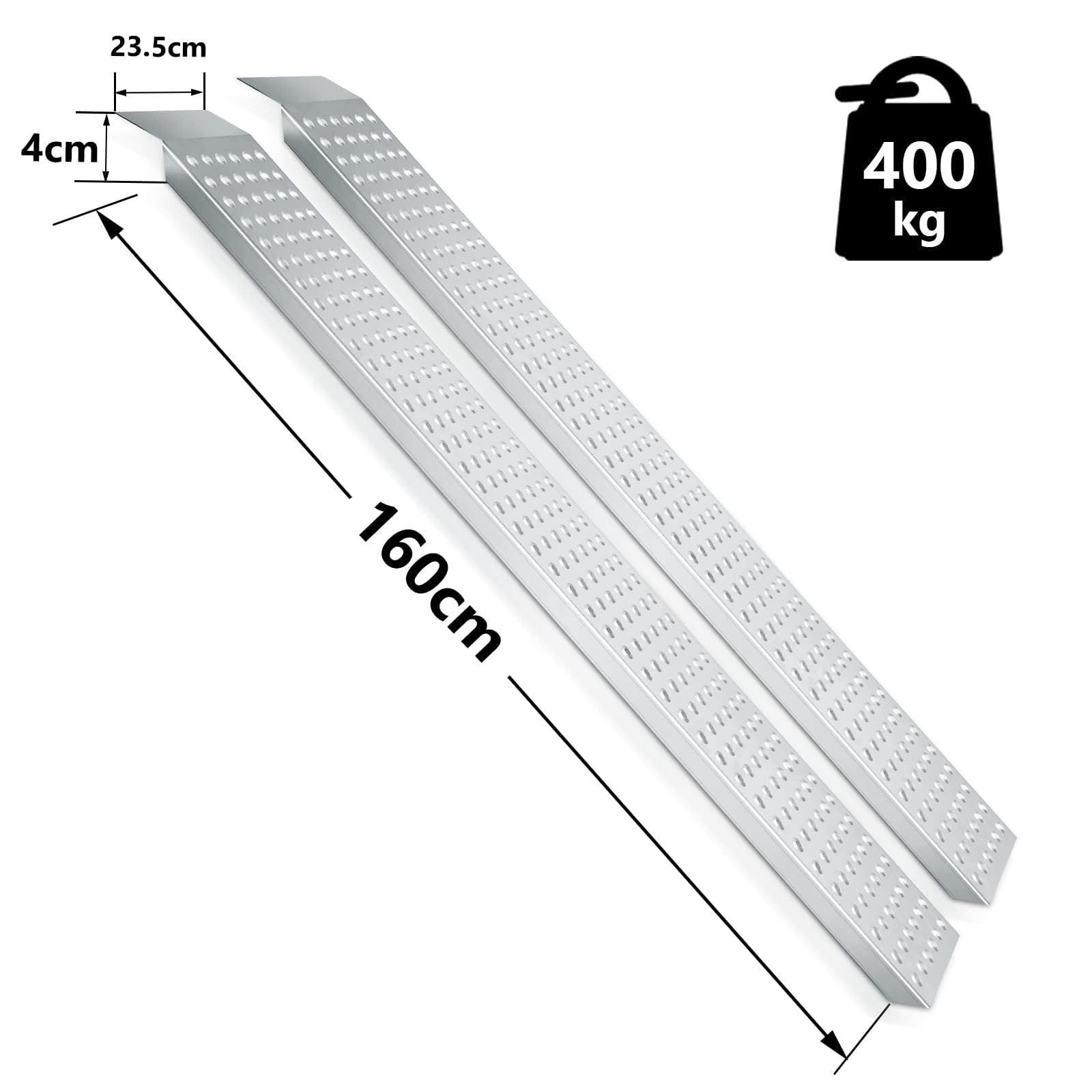 Lot de 2 Rampe de Chargement, Rampe d'accès en Acier galvanisé,Rail de Chargement Antidérapant, Moto Tracteur Rampe de Chargement 400kg,160 x 23,5 x 4 cm,pour Voitures, Camions, Vélos