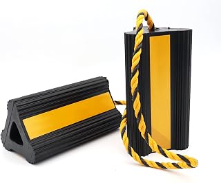 Vacallity Solid Rubber Wheel Chock for Travel Trailers Camper RV Truck Car, Sturdiness Heavy Duty Simple Easy to use, Tires Chock Block Stopper with Nylon Rope Yellow Reflective Tape