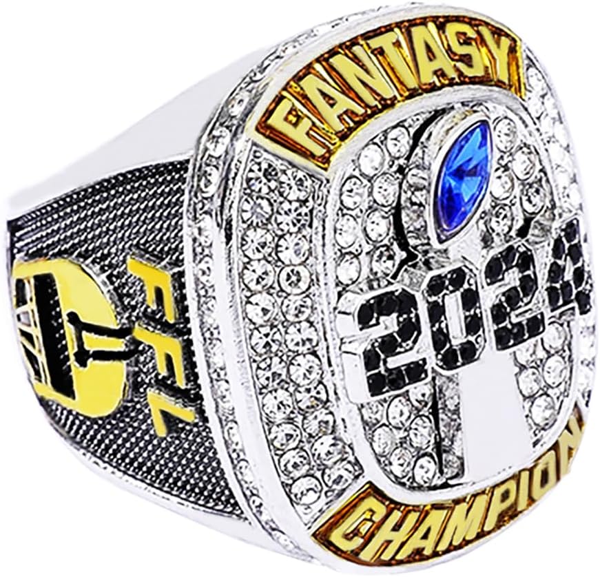 Fantasy Football Ring 2024 | Heavy FFL Champion Ring | Gold Silver Tone Plated Award Trophy for Fantasy Football League Winner