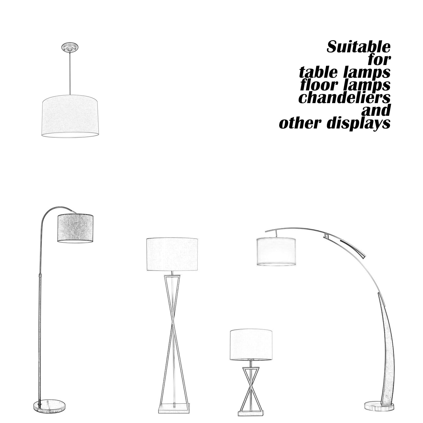 abat jour Tambour Moyen - 30 x 20 cm abat-jour Tissu Pour Plafond,Table,Suspendue,Lampadaire Lampadaire pour douille de lampe E27(Noir)