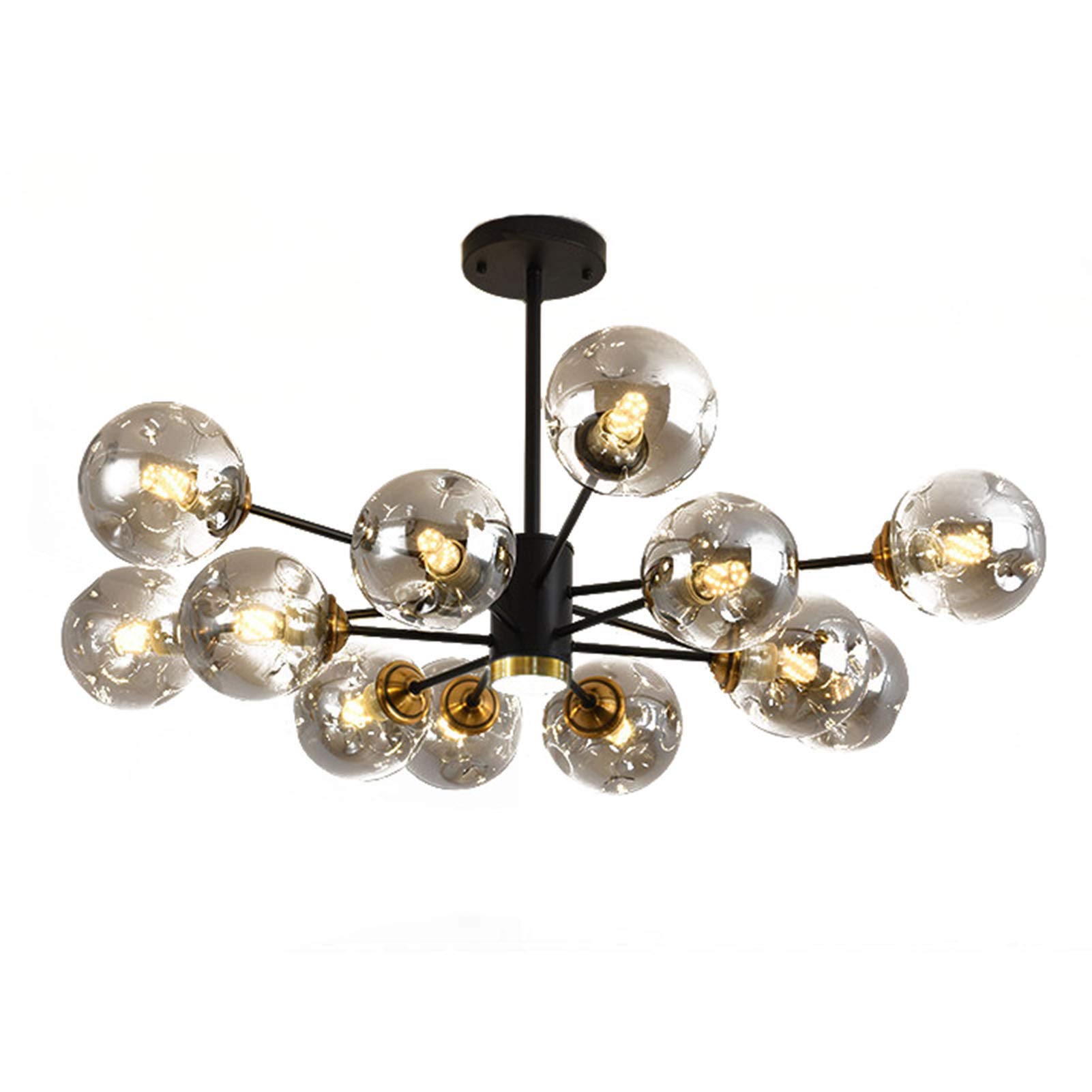 CZYLJLK 12-Light Glass Globe Sputnik Mid-Century Modern Black and Gold Ceiling Light Fixture Vintage Hanging Pendant for Living Room Farmhouse Dining Room-Black 1 12t