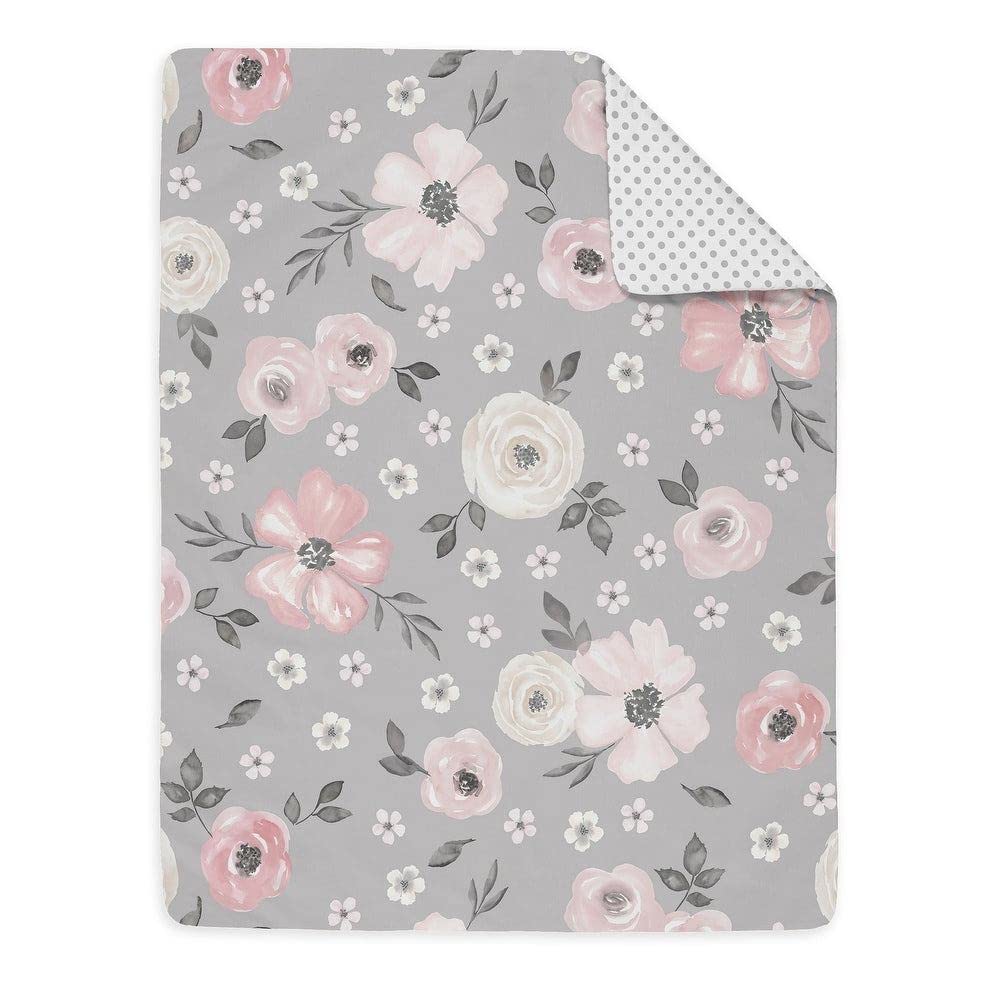 5 Piece Gray White Blush Toddler Comforter |Gorgeous Sophisticated Floral Polka Dot Rose Flower Elegant Shabby Chic Bedding |Bohemian Eclectic Cute Farmhouse Artistic Hand Painted Water Color Kids