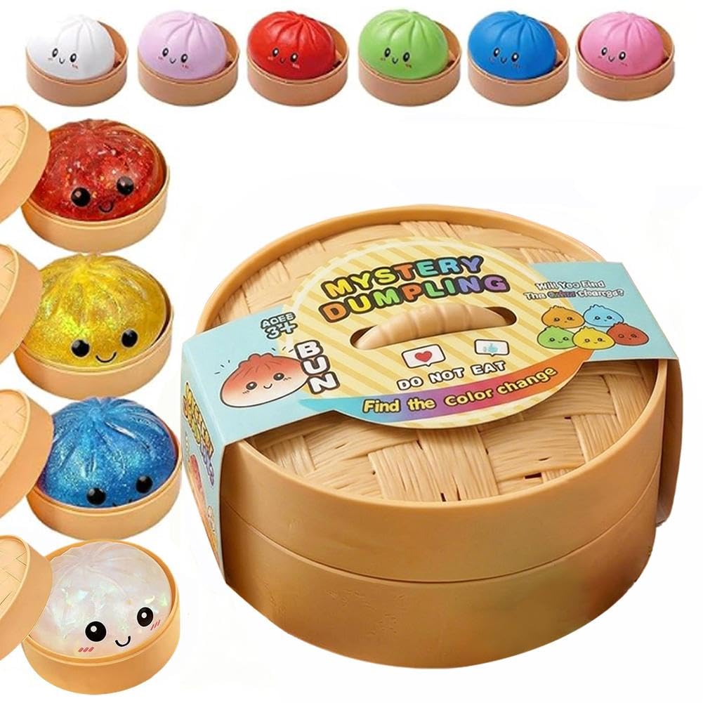 Dumpling Squishies Mystery Box, 10 Colors Random Mystery Glitter Dumpling Squishies Toy Gift Box, Colorful Stress Balls Fidget Sensory Toy Desk Toys for Kids Adults (1pcs, One Size) - 2