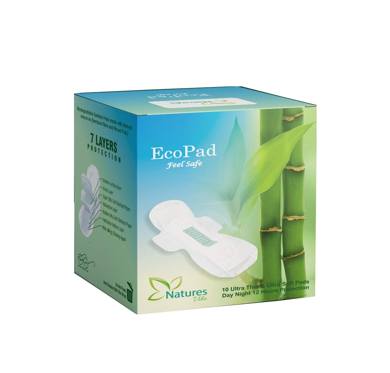 Natures VibeEcopad – Zero Plastic Biodegradable Organic Sanitary Pads (Ultra-Thin XL, 12 hrs Protection) Pack of 10