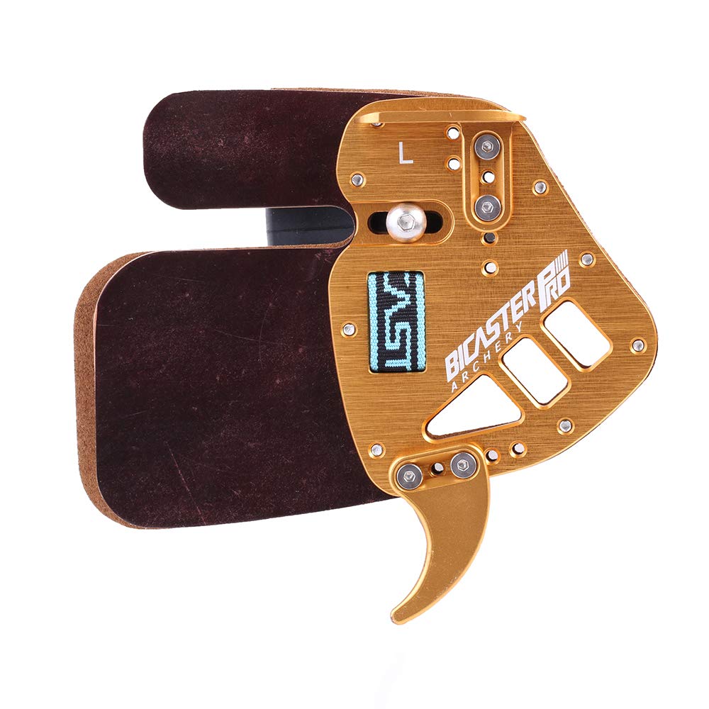 BICASTER Archery Finger Tabs Horween Cordovan Leather + Aluminum Finger Guards for Recurve Bows (Gold, Large)