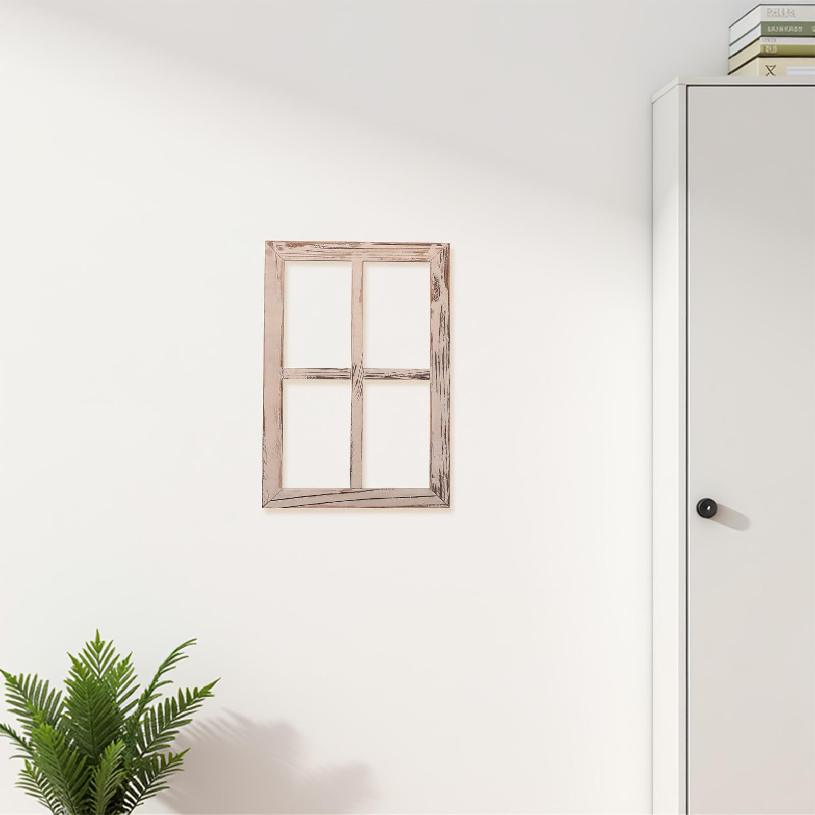 Rustikaler Holzfensterrahmen im Vintage Landhausstil 2 Stück als Wanddeko mit Montagefunktion im Bauernhausstil für Wohnzimmer und Badezimmer